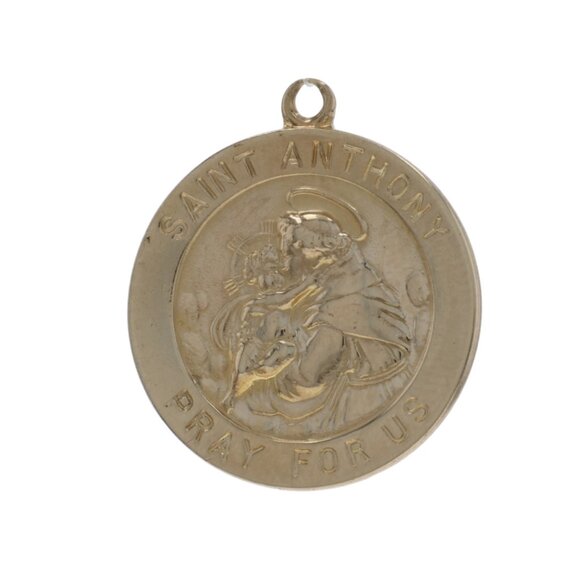 Yellow Gold Saint Anthony Faith Medal Pendant 14k Traveling Catholic Gift - Picture 1 of 4